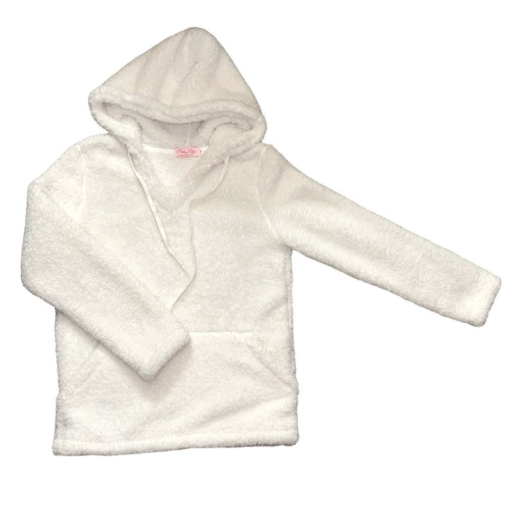 Pink Lily White Fuzzy Sherpa Hoodie Sweatshirt